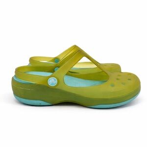 Crocs Carlie Mary Jane Clogs Rubber T Strap Green & Blue Size 7 Women Jelly